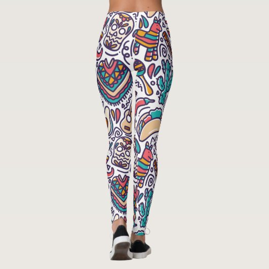 Cinco De Mayo Mexican Fiesta Seamless Pattern Leggings (Achterkant)