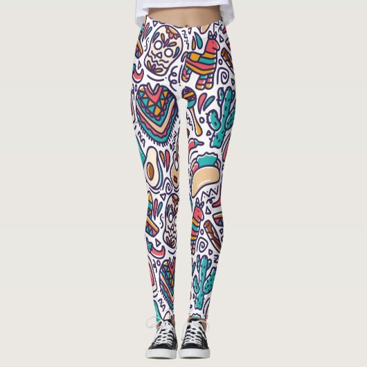 Cinco De Mayo Mexican Fiesta Seamless Pattern Leggings (Voorkant)