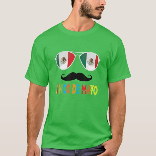 Cinco De Mayo Mexican Flag Mustache Funny T-shirt (Voorkant)