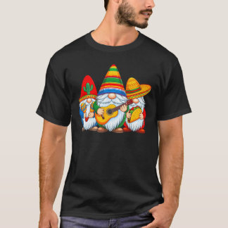 Cinco de Mayo Mexican Gnomes Taco Guitar Funny  T-shirt