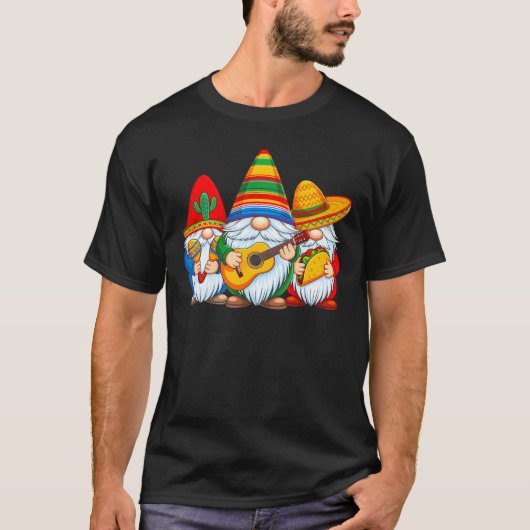 Cinco de Mayo Mexican Gnomes Taco Guitar Funny  T-shirt (Voorkant)