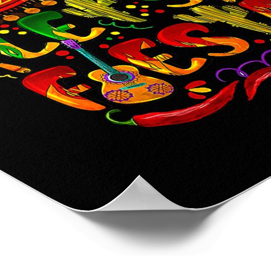 Cinco De Mayo Mexican Guitar Cactus Lets Fiesta Poster (Hoek)