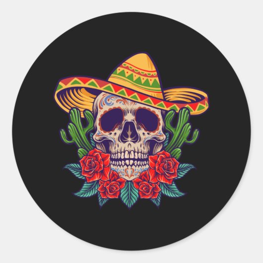 Cinco de mayo mexican skull ronde sticker (Voorkant)