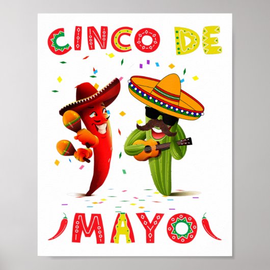 Cinco De Mayo Mustache Sunbries Cactus Mexican G Poster (Voorkant)