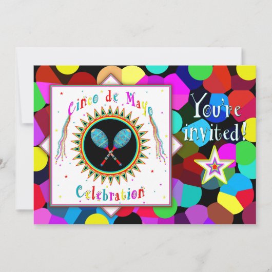 Cinco de Mayo Party Invitation - Festief, kleurrij Kaart (Voorkant)