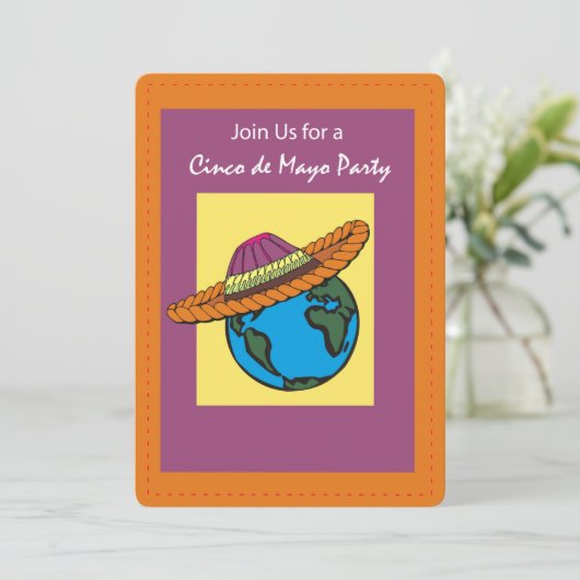Cinco De Mayo Party Invitation Mexican Pet Wereldb Kaart (Staand voorkant)