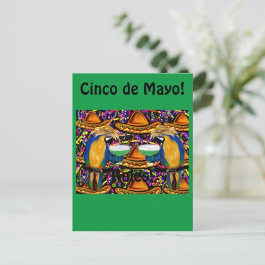 Cinco De Mayo Party Parrot Uitnodiging Briefkaart (Staand voorkant)