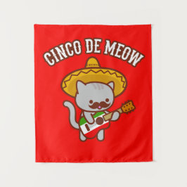 Cinco de Mayo Party Tapestry: "CINCO DE MEOW" — Ka Wandkleed