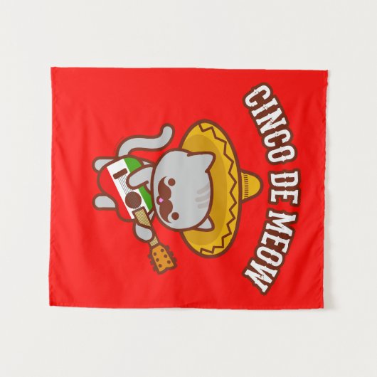 Cinco de Mayo Party Tapestry: "CINCO DE MEOW" — Ka Wandkleed (Voorkant (horizontaal))