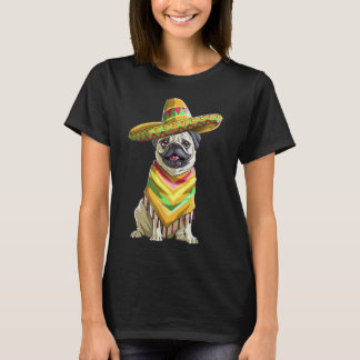 Cinco de Mayo Pug Pug met Sombrero n Poncho Pug L T-shirt