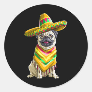 Cinco De Mayo Pug T-shirt Vrouwen Mannen Kinderen Ronde Sticker
