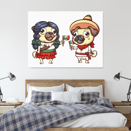Cinco de Mayo Pugs Canvas Print (Insitu (Slaapkamer))