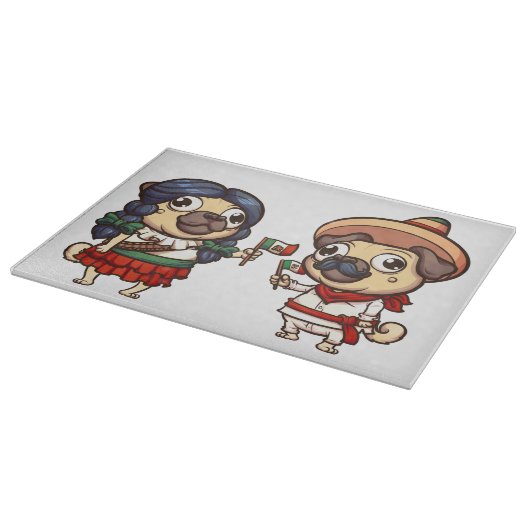 Cinco de Mayo Pugs Glass Cutting Board Snijplank (Hoek)