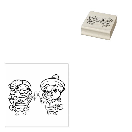 Cinco De Mayo Pugs Stamp Rubberstempel (Gestempeld)