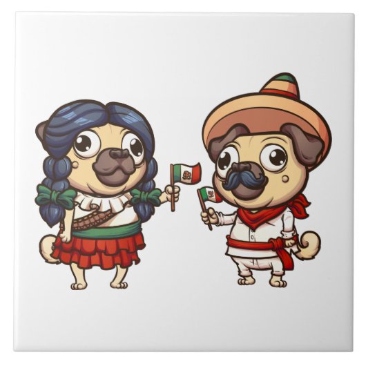 Cinco De Mayo Pugs Tegel Tegeltje (Voorkant)