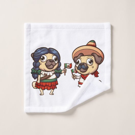 Cinco De Mayo Pugs Towel Set Bad Handdoek (Wasdoekje)