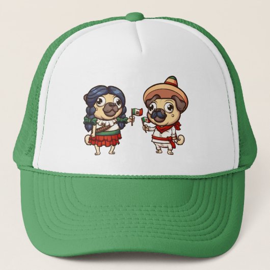 Cinco De Mayo Pugs Trucker Hat Trucker Pet (Voorkant)