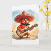 Cinco de Mayo Red Chili Pepper Guitarist Kaart (Gele Bloem)