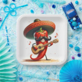 Cinco de Mayo Red Chili Pepper Muzikant Papieren Bordje (Feest)