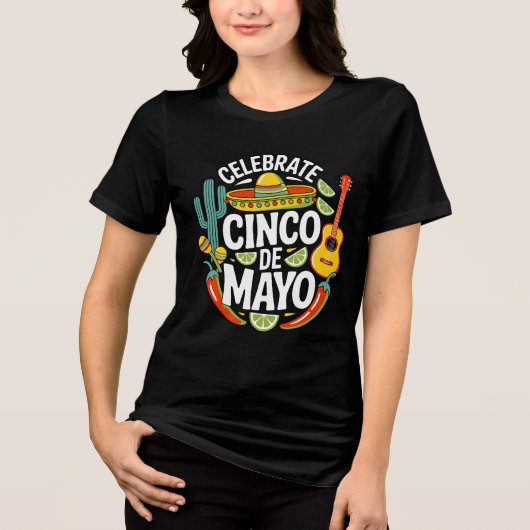 Cinco De Mayo Retro Fiesta T-Shirt Vieren (Voorkant)