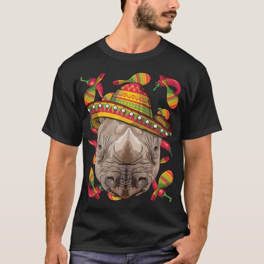 Cinco de Mayo Rhinoceros Sombrero Mexican Rhino Fi T-shirt (Voorkant)