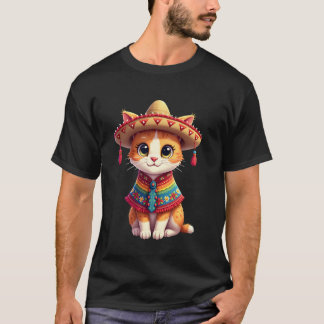 Cinco De Mayo Schattige Mexicaanse Kat Hoed Poncho T-shirt