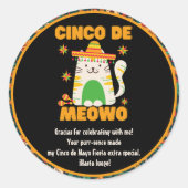 Cinco De Mayo- Schattigee Kat Dank je wel Ronde Sticker (Voorkant)