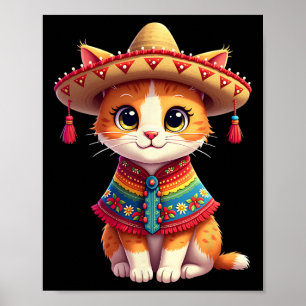 Cinco De Mayo Schattigee Mexicaanse kat Sombrero P Poster