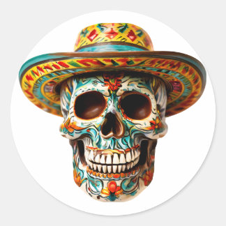 Cinco de mayo schedel met ronde klassieke sticker