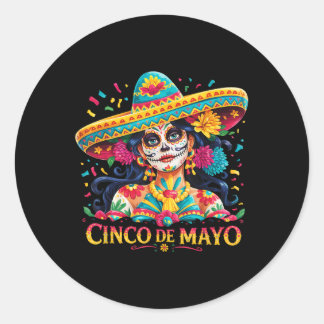 Cinco de Mayo Schedel met Sombrero Vrouwen Meisjes Ronde Sticker