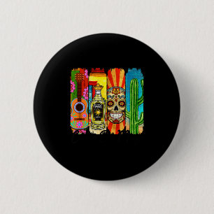 Cinco De Mayo Schedel Tequila Cactus Gitaar Kunst Ronde Button 5,7 Cm