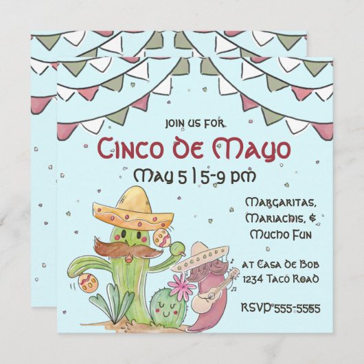 Cinco de Mayo Singing Cactus en Pepper Mariachis Kaart (Voorkant / Achterkant)