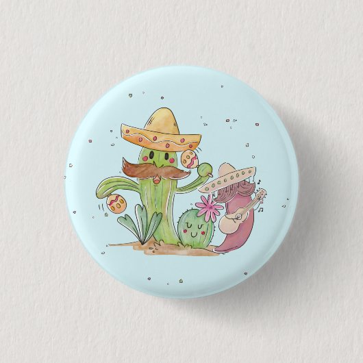 Cinco de Mayo Singing Cactus en Pepper Mariachis Ronde Button 3,2 Cm (Voorkant)