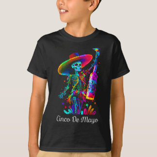 Cinco De Mayo Skelet Kleurrijke Suiker Schedel Teq T-shirt