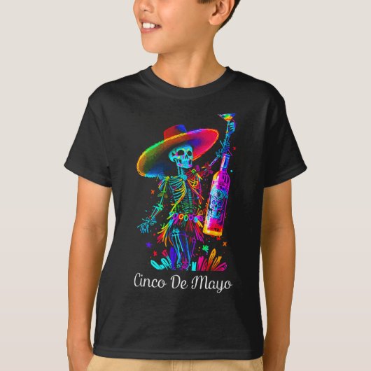 Cinco De Mayo Skelet Kleurrijke Suiker Schedel Teq T-shirt (Voorkant)