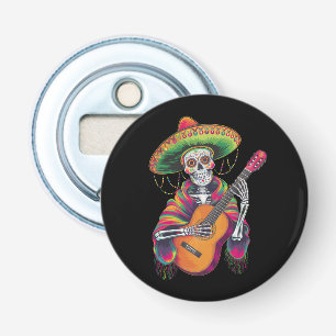 Cinco De Mayo Skelet Schedel Feest Gitaar Button Flesopener