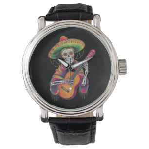 Cinco De Mayo Skelet Schedel Feest Gitaar Horloge