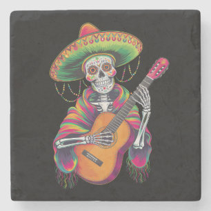 Cinco De Mayo Skelet Schedel Feest Gitaar Stenen Onderzetter