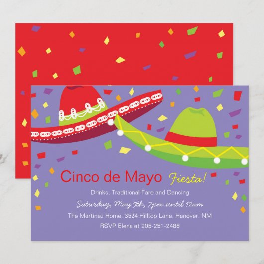 Cinco de Mayo Sombrero Fiesta Kaart (Voorkant / Achterkant)