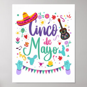 Cinco de Mayo Sombrero Gitaar, Cactus Fiesta voor  Poster