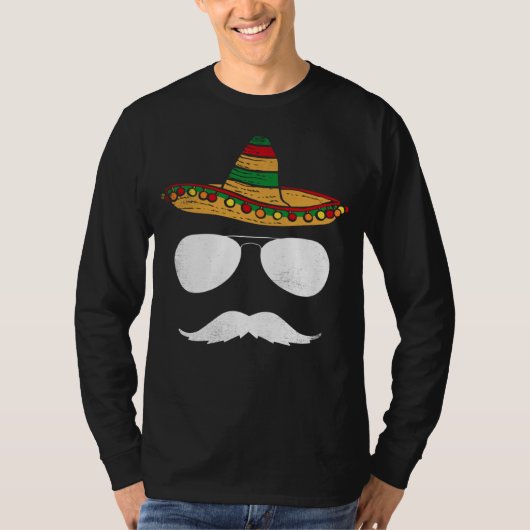 Cinco De Mayo Sombrero Mustache Face Sunglasses Me T-shirt (Voorkant)