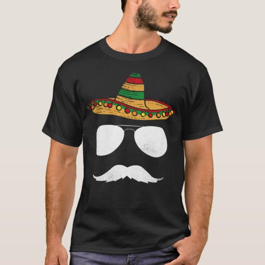 Cinco De Mayo Sombrero Mustache Face Sunglasses Me T-shirt (Voorkant)