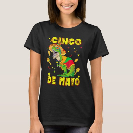 Cinco de Mayo Sombrero Tacosaurus T-Rex Dinosaur L T-shirt (Voorkant)