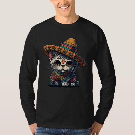 Cinco De Mayo Sugar Skull Cat Sombrero Mexican T-shirt (Voorkant)