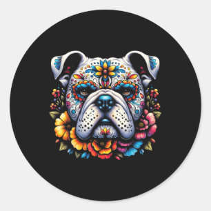 Cinco de Mayo Sugar Skull Flower Bulldog Ronde Sticker