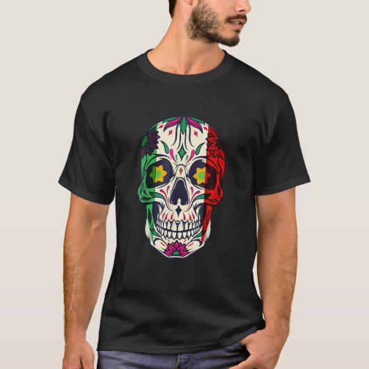Cinco De Mayo Sugar Skull Mexican Flag Stripes Cal T-shirt (Voorkant)