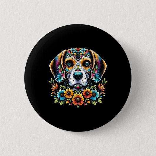 Cinco De Mayo Suiker Schedel Bloem Beagle Hond Ronde Button 5,7 Cm (Voorkant)