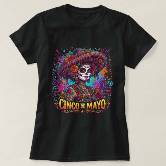 Cinco de Mayo Suiker Schedel Shirt Dames Mexicaans (Design voorkant)