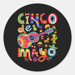 Cinco De Mayo T-shirt Mexicaanse Taco Gitaar Fiest Ronde Sticker
