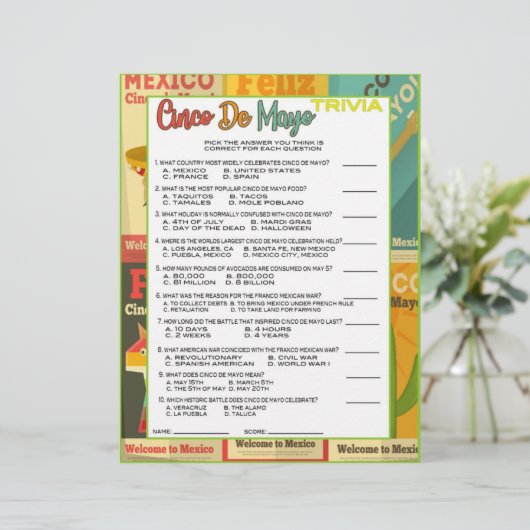 Cinco De Mayo Trivia Spel Briefhoofd (Staand voorkant)